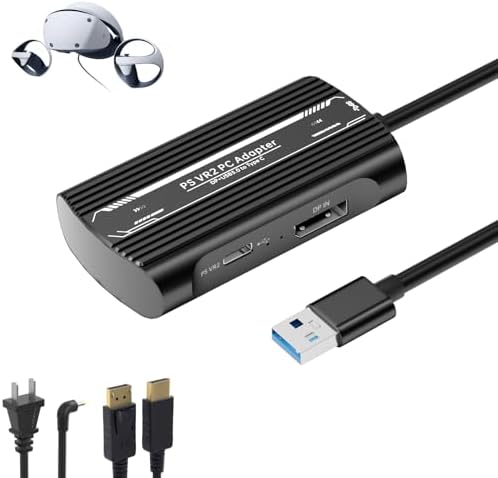 PSVR2 PC Adapter Accessories Kit.Includes DP1.4 Cable and Expandable Power Adapter. Expand Your PSVR2 Game Library to Achieve Stable Links, Reduce Game Latency,Keep Your Equipment Running Smoothly.