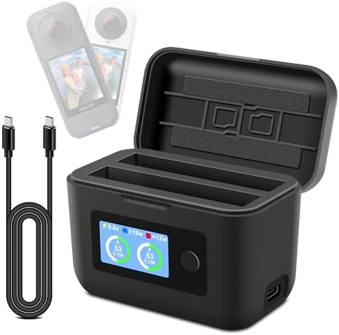 360 X4 Air Battery Charger for Insta360 X4 Air Accessory, 27W Dual-Slot Fast Charging Case, LCD Display Intelligent Two Way Charge Hub for 360 X4 Air Battery, Shows Battery SOC（Batteries not Included）