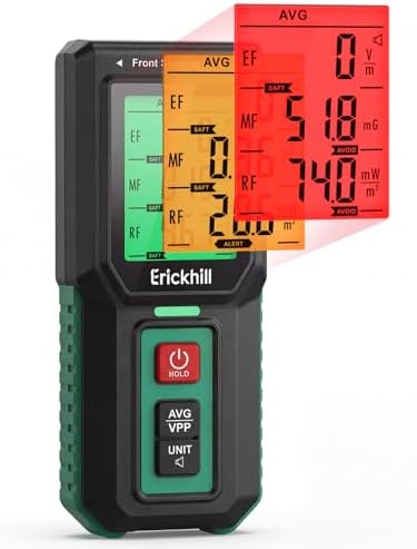 ERICKHILL 3-in-1 EMF Meter for Home, Simultaneous EF MF RF Detector, Electric Magnetic Field & RF Radiation Meter, Tri-Axis Sensor, LCD Trend Graph, Alarm Alert for WiFi Router & Appliances