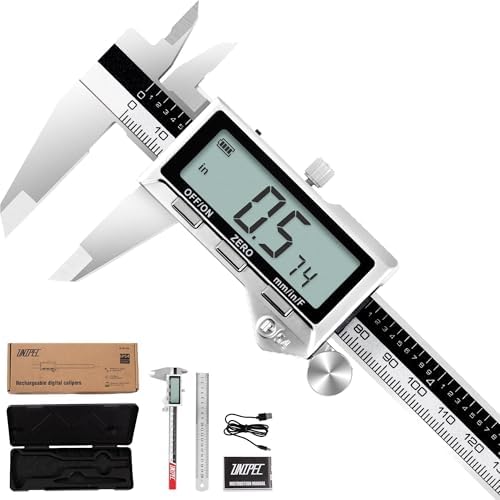 Rechargeable Caliper 6 inch, Stainless Steel Vernier Micrometer Measuring Tool with Large LCD Display