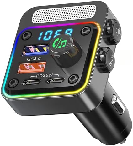 54W Bluetooth 5.3 Car Adapter, Wireless Upgrade Audio System for Non-Bluetooth Vehicles with Charger 4-Port Fast Charging [PD36W & QC3.0 18W], Stable Hands-Free Calling